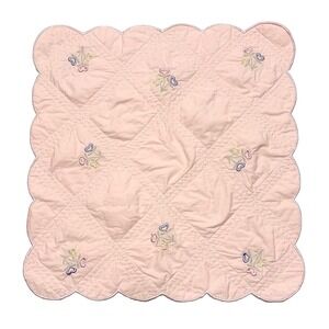 Retired American Girl Bitty Baby Quilt Pink Crib Blanket Scalloped Hearts 2005